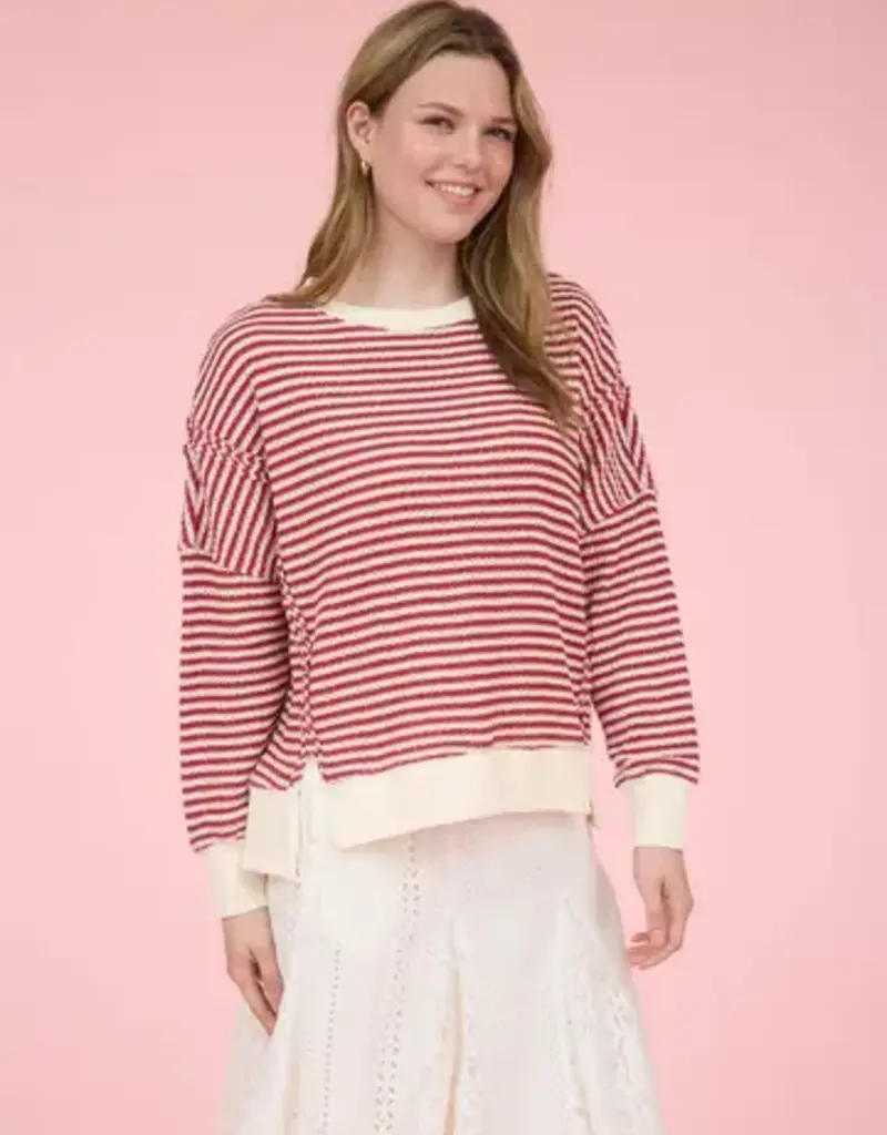 Emily Stripe Exposed Seam Split Hem Knit Top