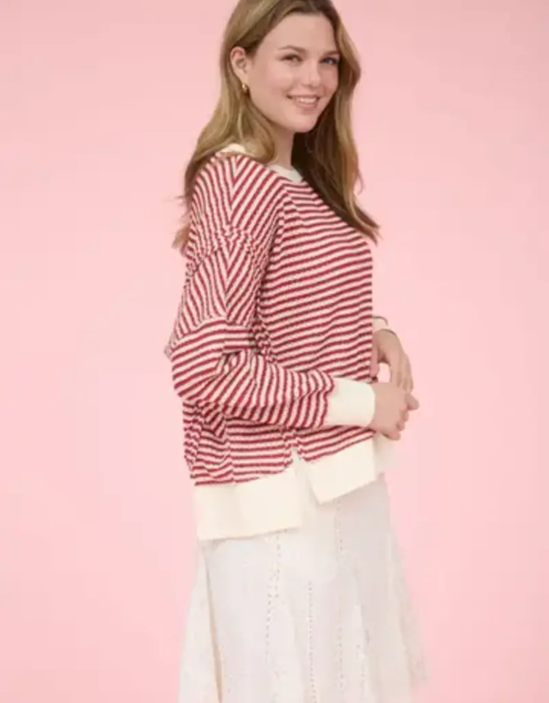 Emily Stripe Exposed Seam Split Hem Knit Top