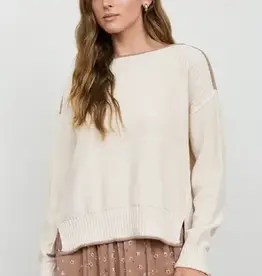 Rebecca Contrast Trim Boat Neck Ribbed Detail Sweater