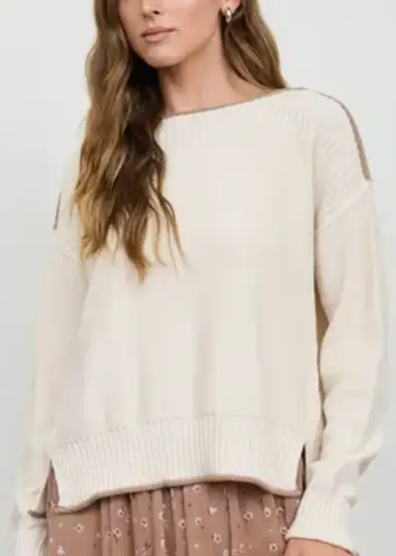 Rebecca Contrast Trim Boat Neck Ribbed Detail Sweater