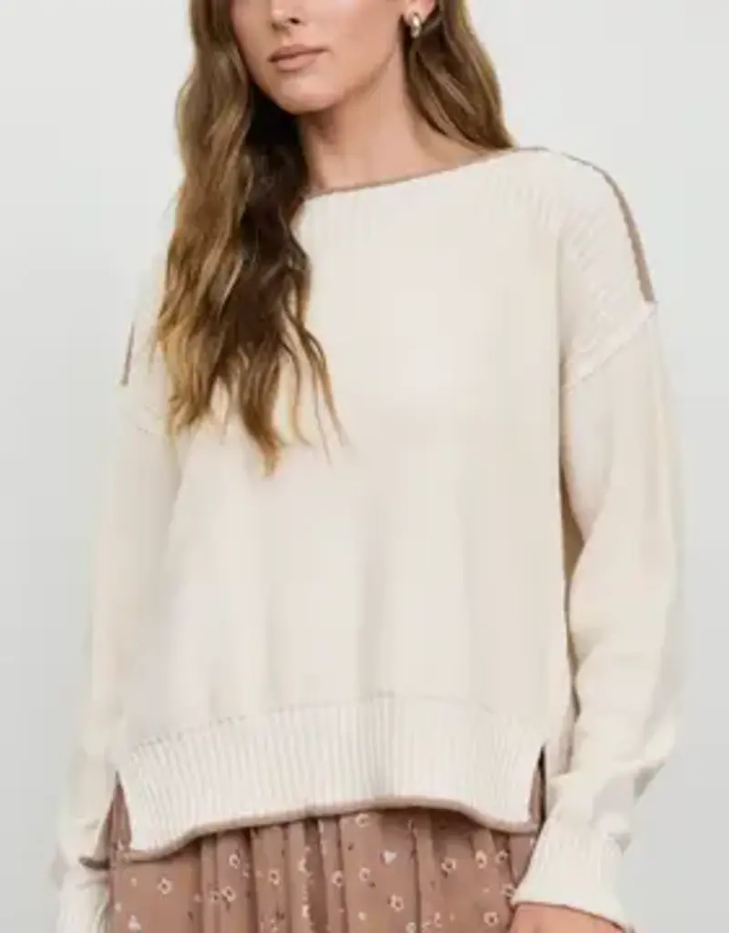Rebecca Contrast Trim Boat Neck Ribbed Detail Sweater
