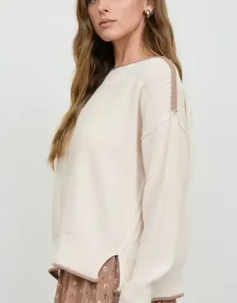 Rebecca Contrast Trim Boat Neck Ribbed Detail Sweater