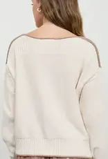 Rebecca Contrast Trim Boat Neck Ribbed Detail Sweater