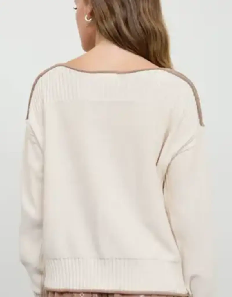 Rebecca Contrast Trim Boat Neck Ribbed Detail Sweater