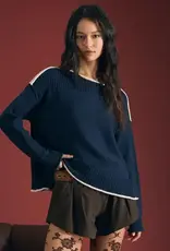 Rebecca Contrast Trim Boat Neck Ribbed Detail Sweater
