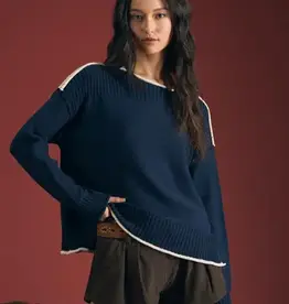 Rebecca Contrast Trim Boat Neck Ribbed Detail Sweater