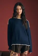 Rebecca Contrast Trim Boat Neck Ribbed Detail Sweater