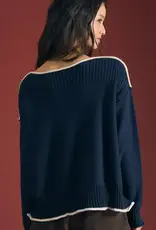 Rebecca Contrast Trim Boat Neck Ribbed Detail Sweater
