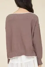 Rebecca Contrast Trim Boat Neck Ribbed Detail Sweater