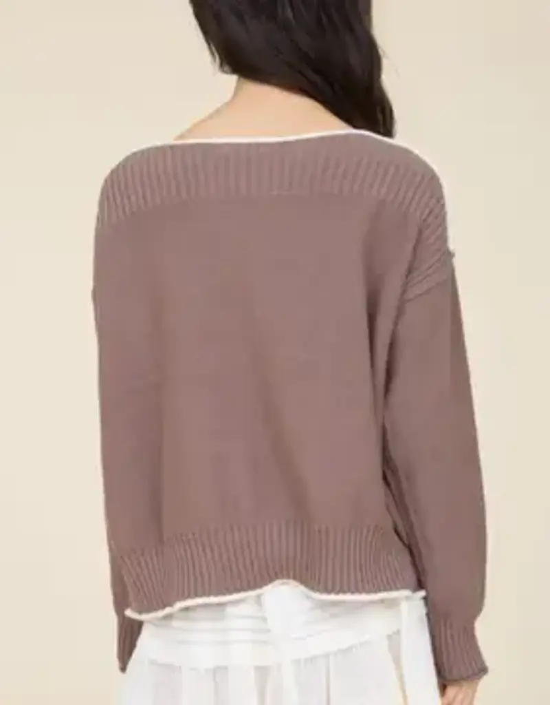 Rebecca Contrast Trim Boat Neck Ribbed Detail Sweater