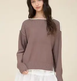 Rebecca Contrast Trim Boat Neck Ribbed Detail Sweater
