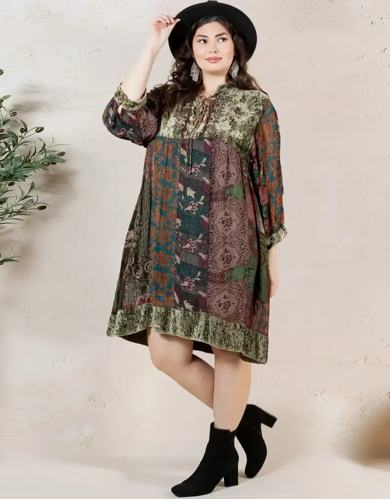 Curvy Chic Bohemian Stone-Washed Babydoll Dress