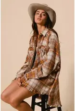 Elaine Plaid Woven Frayed Detail Shacket