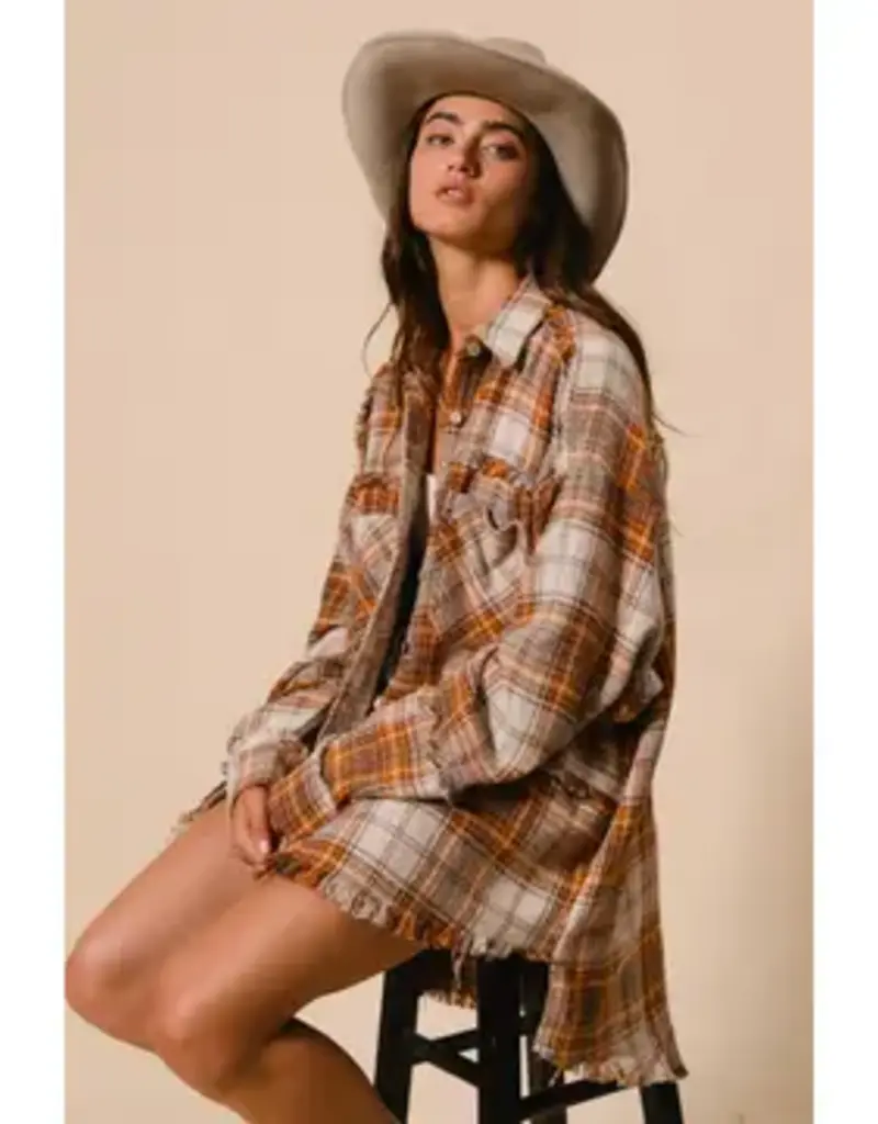 Elaine Plaid Woven Frayed Detail Shacket