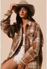Elaine Plaid Woven Frayed Detail Shacket