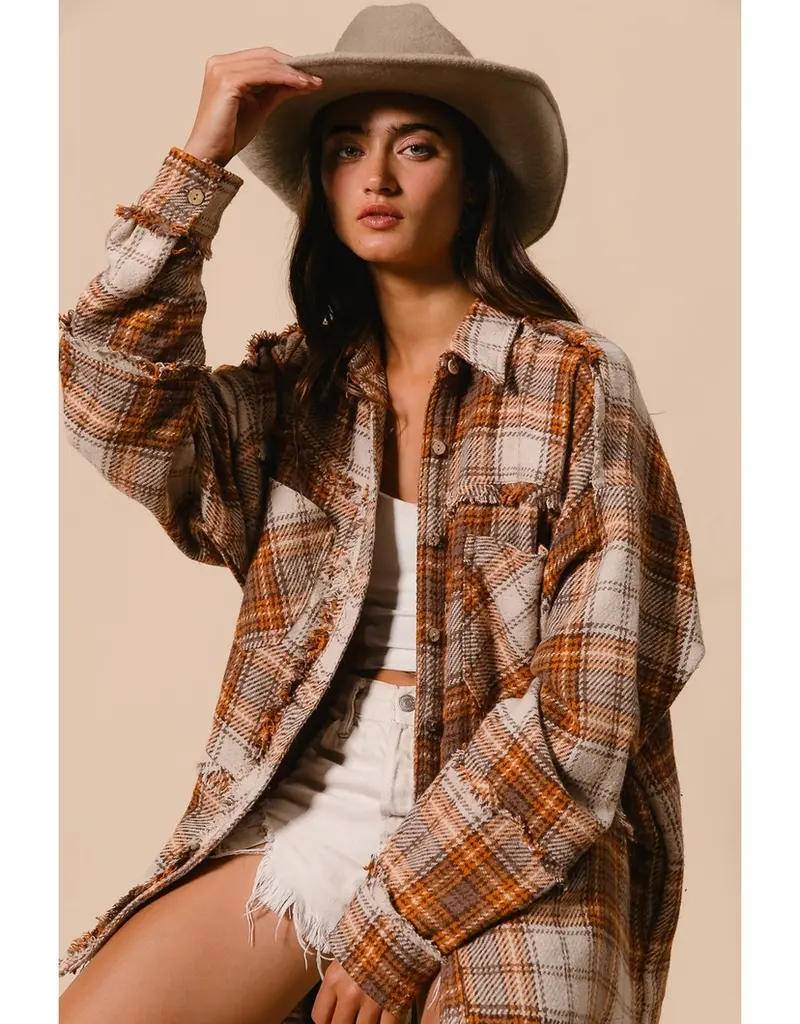 Elaine Plaid Woven Frayed Detail Shacket