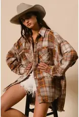 Elaine Plaid Woven Frayed Detail Shacket