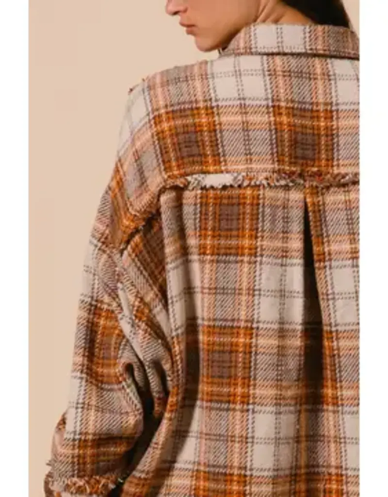 Elaine Plaid Woven Frayed Detail Shacket