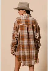 Elaine Plaid Woven Frayed Detail Shacket