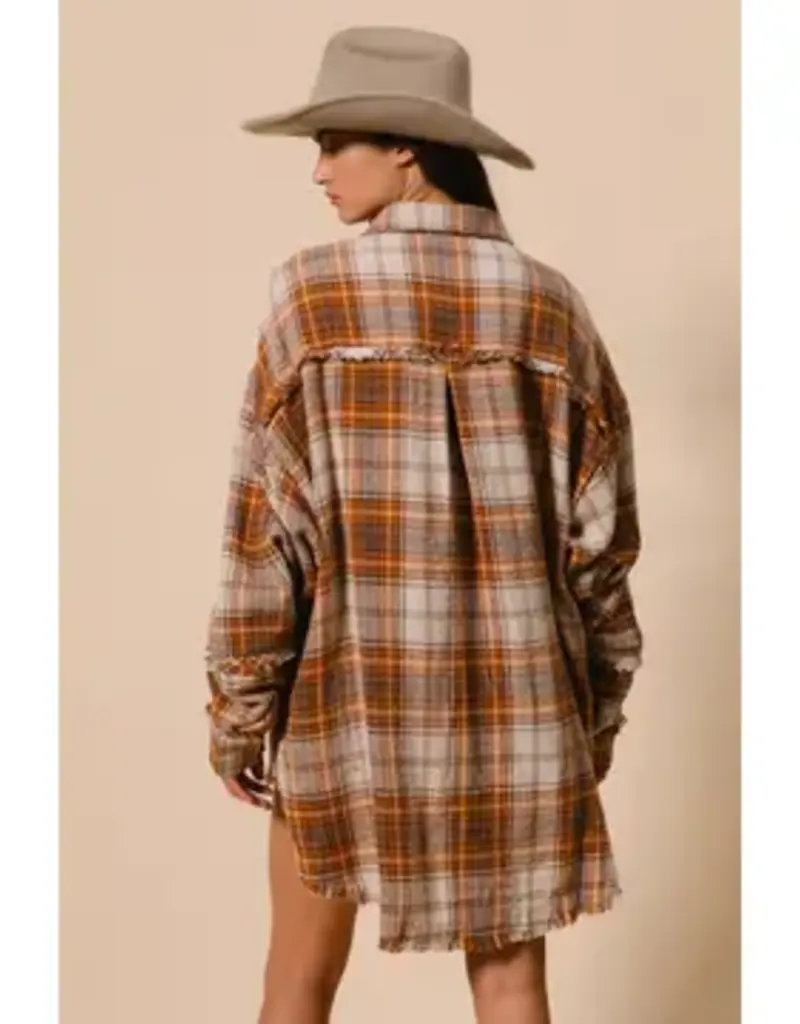 Elaine Plaid Woven Frayed Detail Shacket