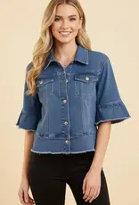 Ruffle Sleeve Peplum Denim Jacket