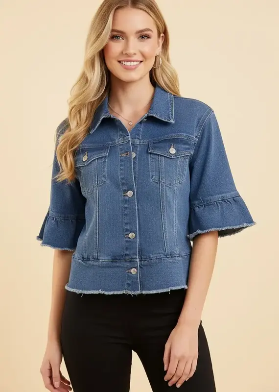 Ruffle Sleeve Peplum Denim Jacket