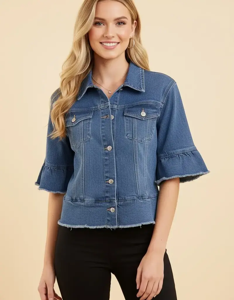 Ruffle Sleeve Peplum Denim Jacket