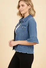 Ruffle Sleeve Peplum Denim Jacket