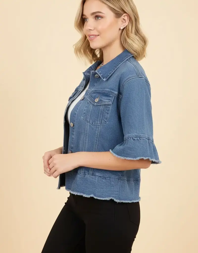 Ruffle Sleeve Peplum Denim Jacket
