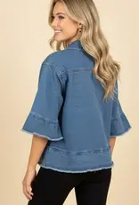 Ruffle Sleeve Peplum Denim Jacket