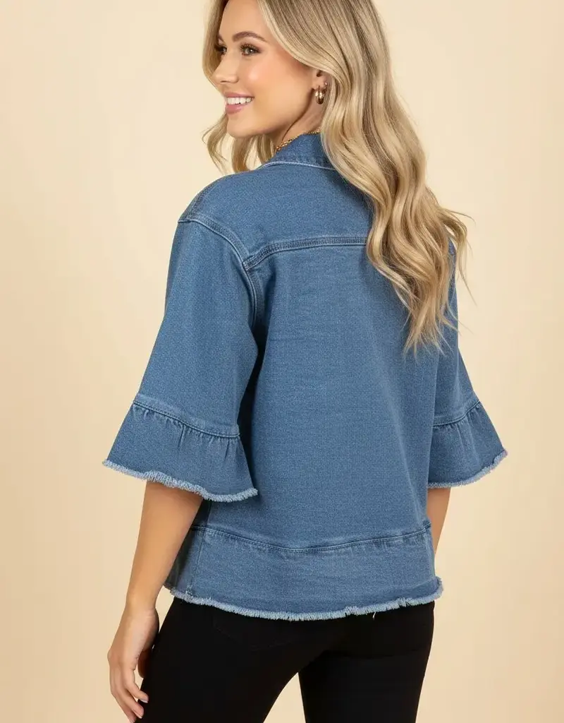 Ruffle Sleeve Peplum Denim Jacket