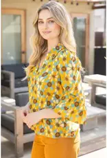 Stephanie Collared V-Neck Ruffled Sleeve Print Top