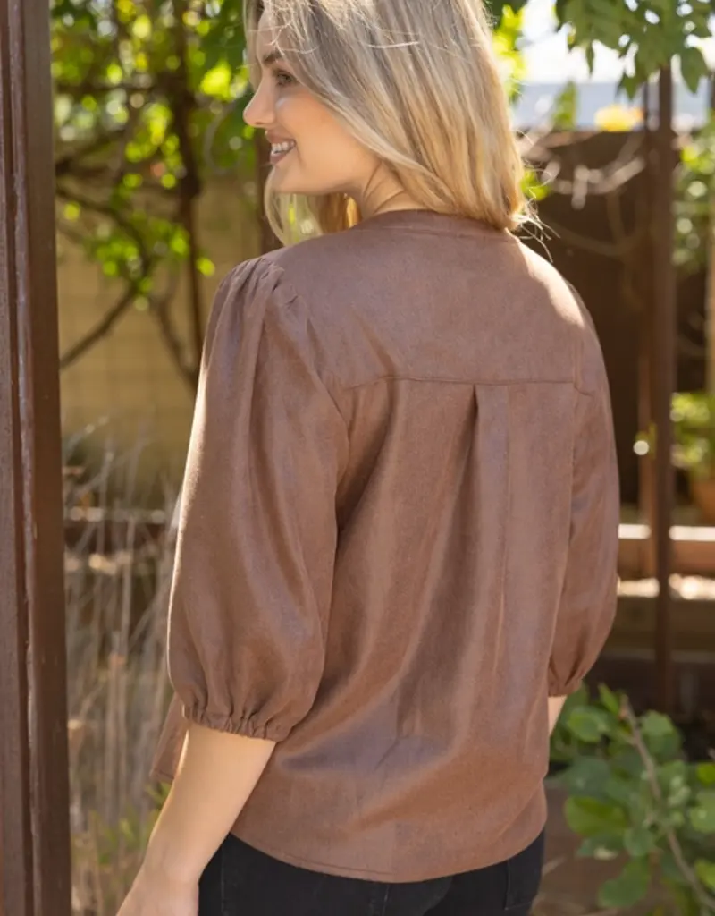 Lainey 3/4 Sleeve Solid Faux Leather Top