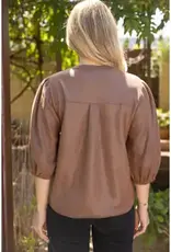 Lainey 3/4 Sleeve Solid Faux Leather Top