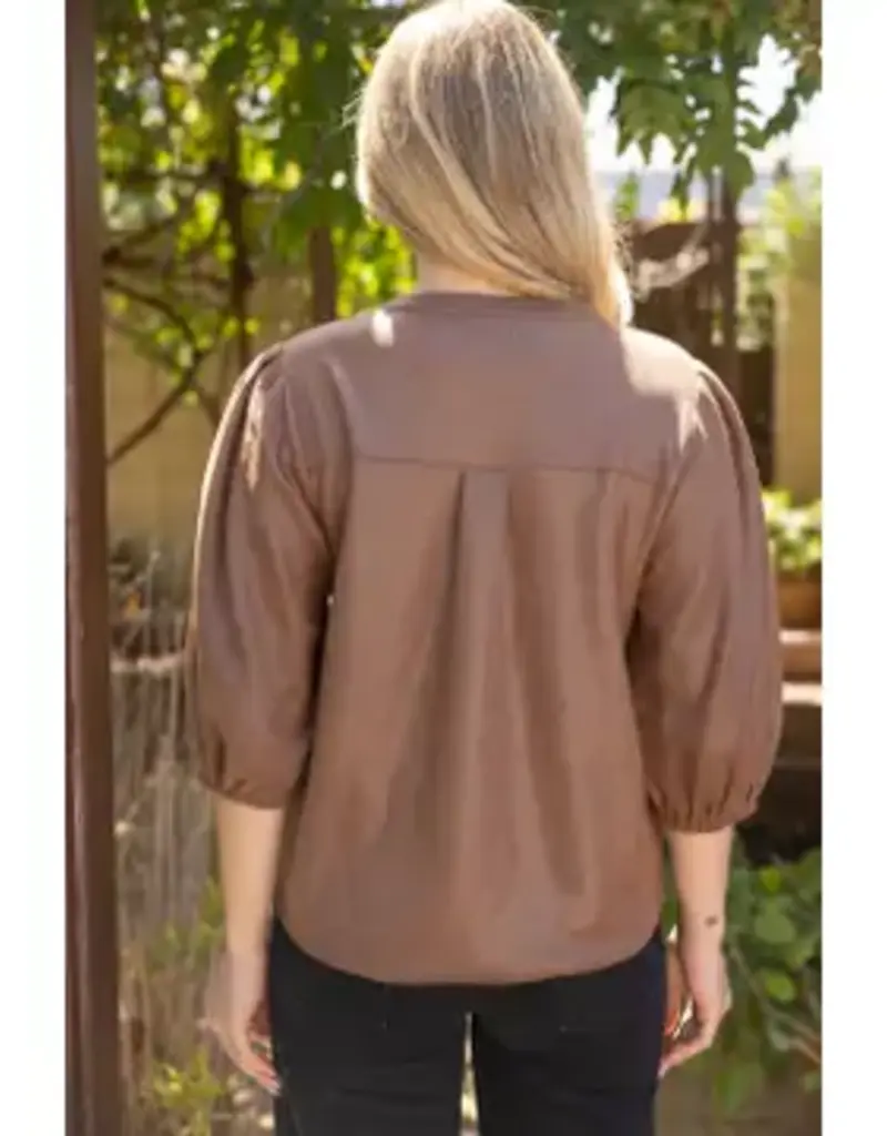 Lainey 3/4 Sleeve Solid Faux Leather Top
