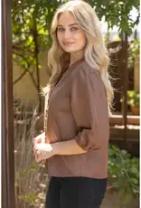 Lainey 3/4 Sleeve Solid Faux Leather Top