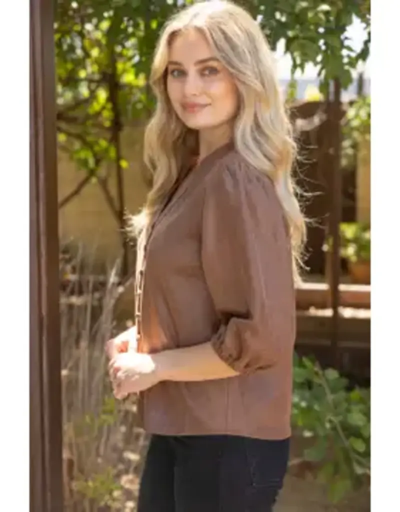 Lainey 3/4 Sleeve Solid Faux Leather Top