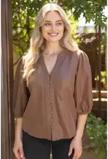 Lainey 3/4 Sleeve Solid Faux Leather Top