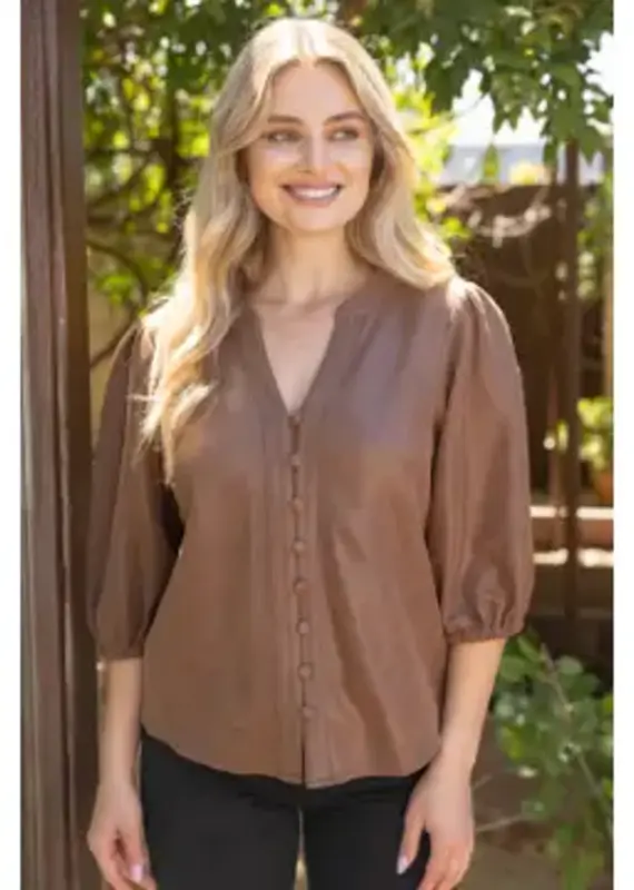 Lainey 3/4 Sleeve Solid Faux Leather Top