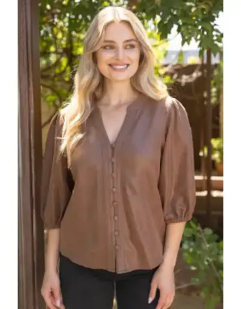 Lainey 3/4 Sleeve Solid Faux Leather Top