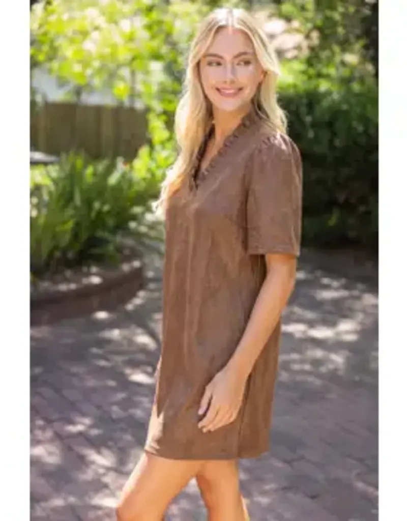 Rebecca Ruffled V-Neck Solid Faux Leather Dress