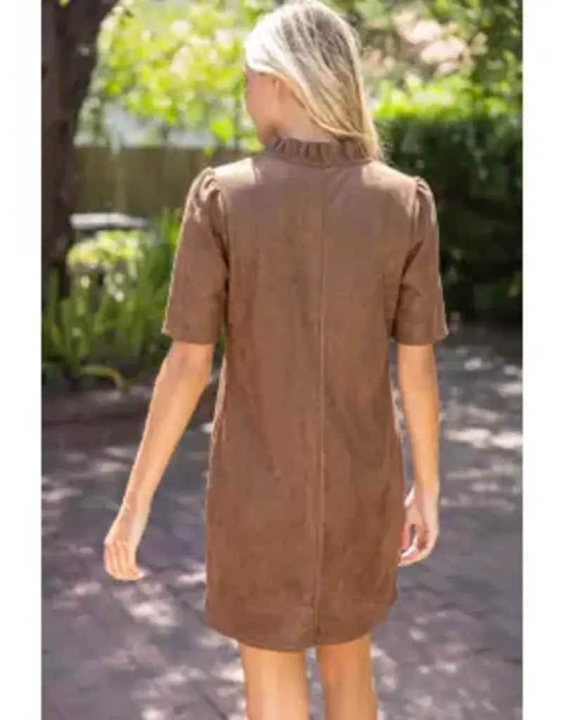 Rebecca Ruffled V-Neck Solid Faux Leather Dress