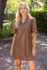 Rebecca Ruffled V-Neck Solid Faux Leather Dress