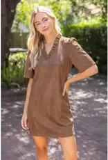 Rebecca Ruffled V-Neck Solid Faux Leather Dress
