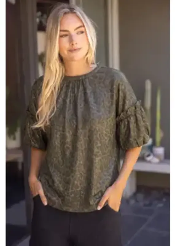 Lisa Leopard Print Ruffle Neck Top