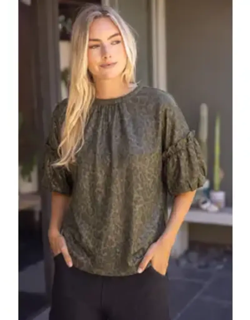 Lisa Leopard Print Ruffle Neck Top