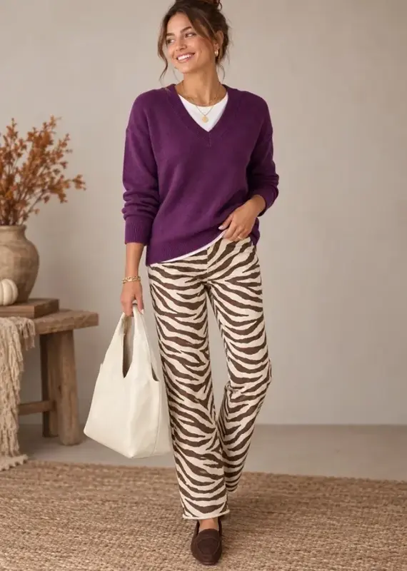 Baby Zebra 31" Inseam Fray Hem Wide Leg Pant