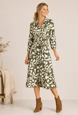 Linique Motif Johnny Collar Self Sash Dress