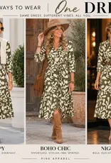 Linique Motif Johnny Collar Self Sash Dress