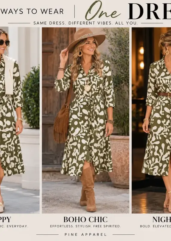 Linique Motif Johnny Collar Self Sash Dress